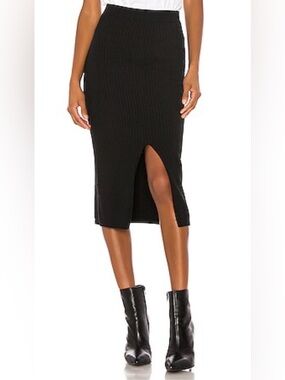 Free People Skyline Midi Skirt Black Ribbed, Medium